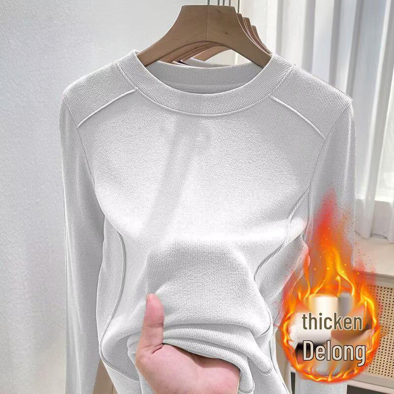 Women's Velvet Base Layer Slimming Top - Warm Half High Neck, Long Sleeve T-Shirt for Autumn/Winter.