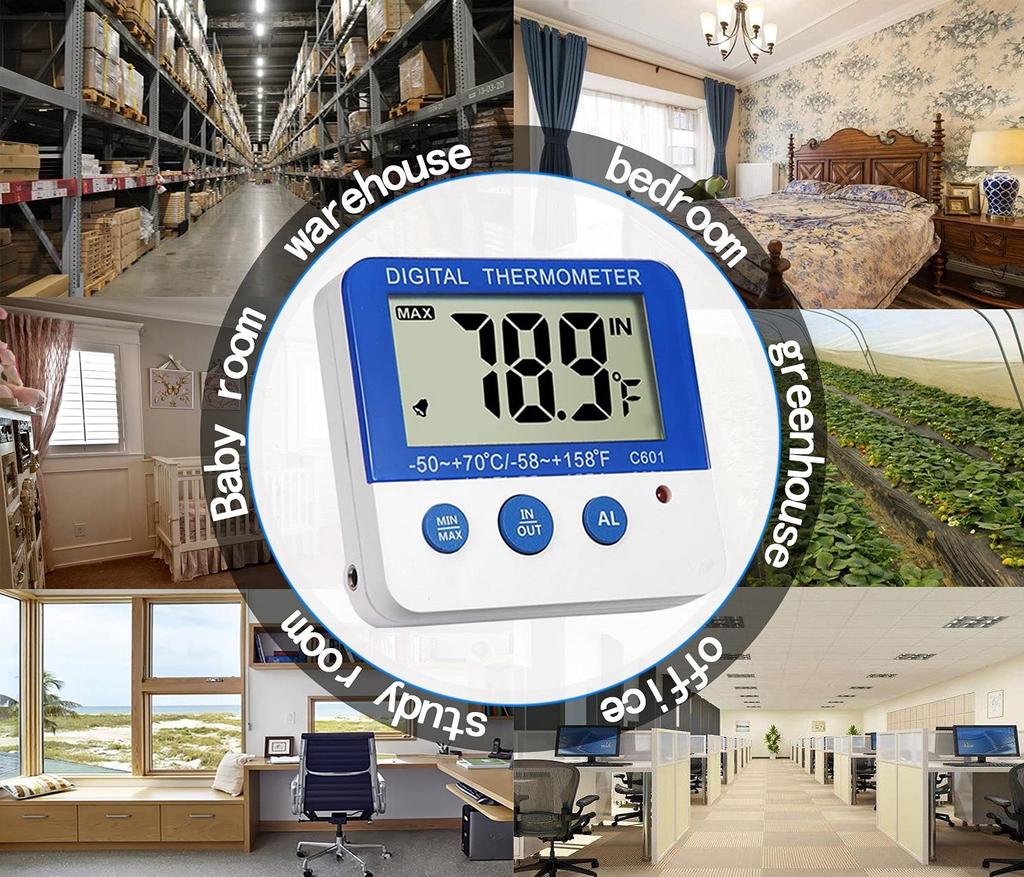 BALDR Freezer Thermometer Refrigerator Digital Thermometer Compact Maximum and Minimum Indoor and Outdoor Temperature Recording Maximum and Minimum