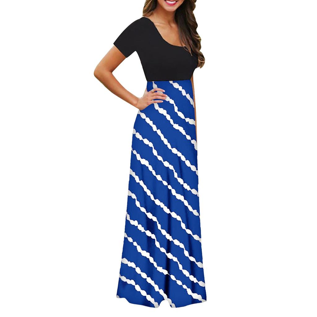 Women Fashion  Gradient Print Short  Sleeve Spaghetti Maxi Dress