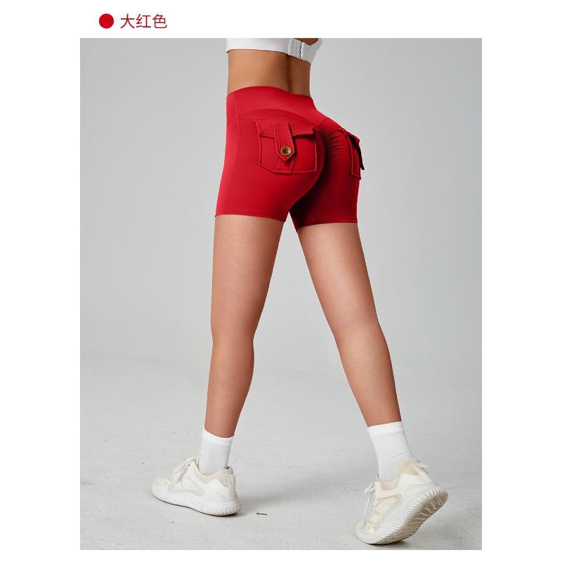 Dámské nákladní jógové šortky s vysokým pasem, design Broskvový zadek, kapsy, 3 body, Šortky na cvičení, Pocit nahoty, Vysoce elastické, Rychleschnoucí, Běžecké šortky