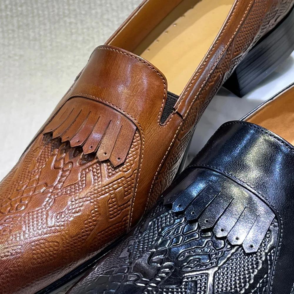 Fashion Men's Genuine Leather Penny Loafers Handmade Tassel Slip-On Dress Shoes for Wedding Banquet Casual Business Footwear