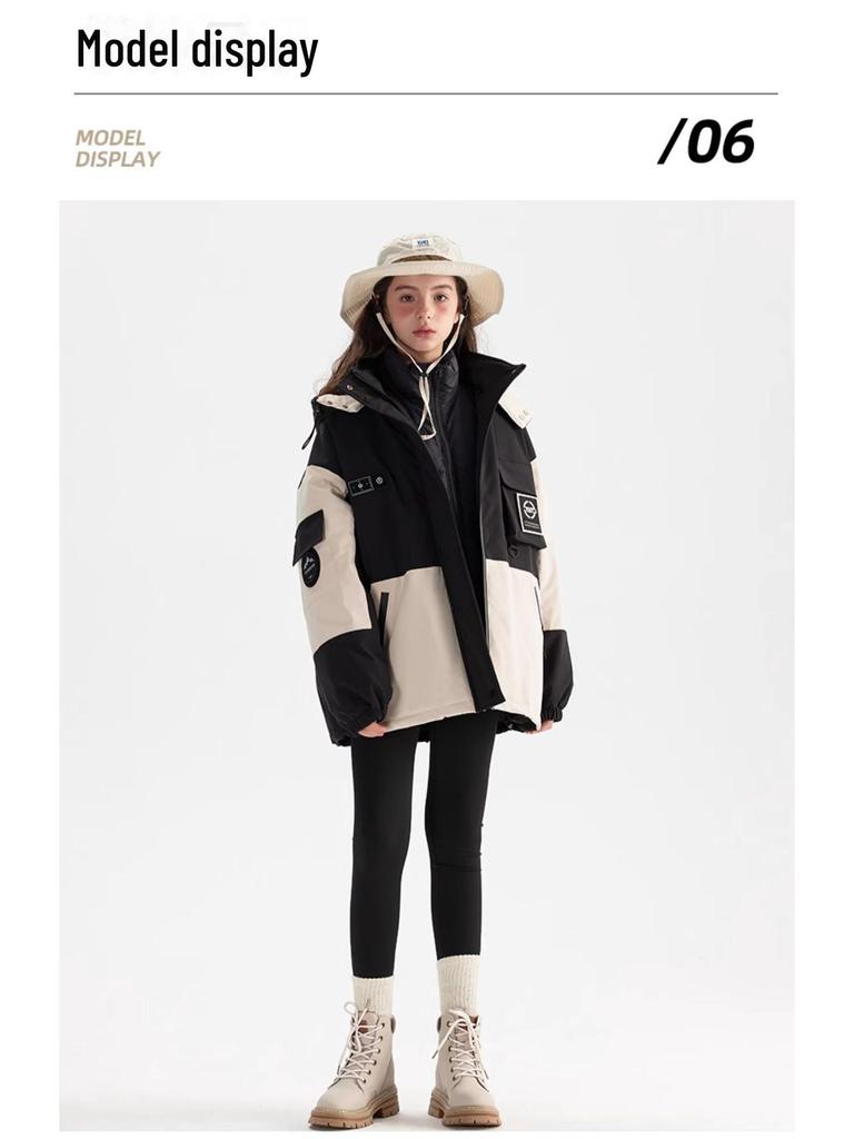 2024 Girls' Winter 3-in-1 Down Jacket - Windproof, Waterproof, Detachable for Big Kids