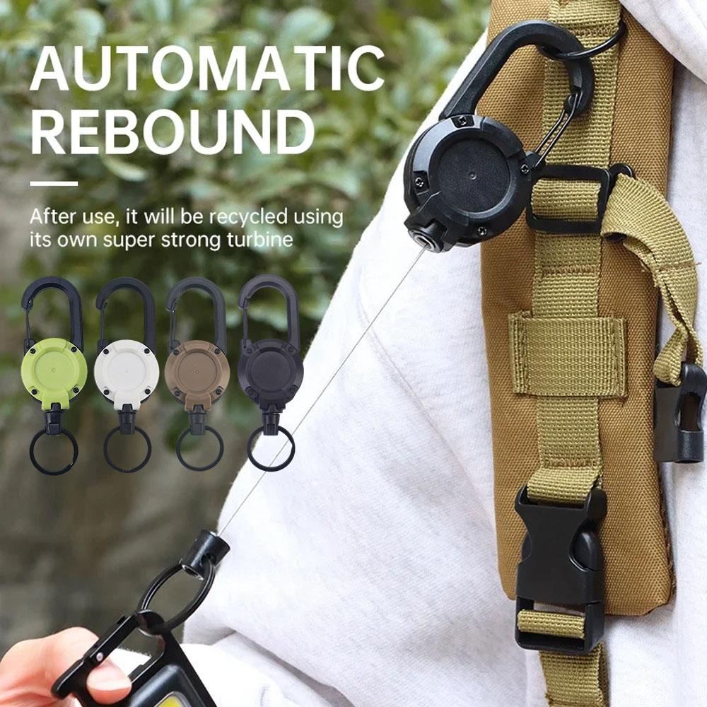 Outdoor Camping Easy Pull Buckle Telescopic Buckle Steel Wire Rope Multifunctional Keychain Camping Rebound Anti Loss Rope Easy Pull