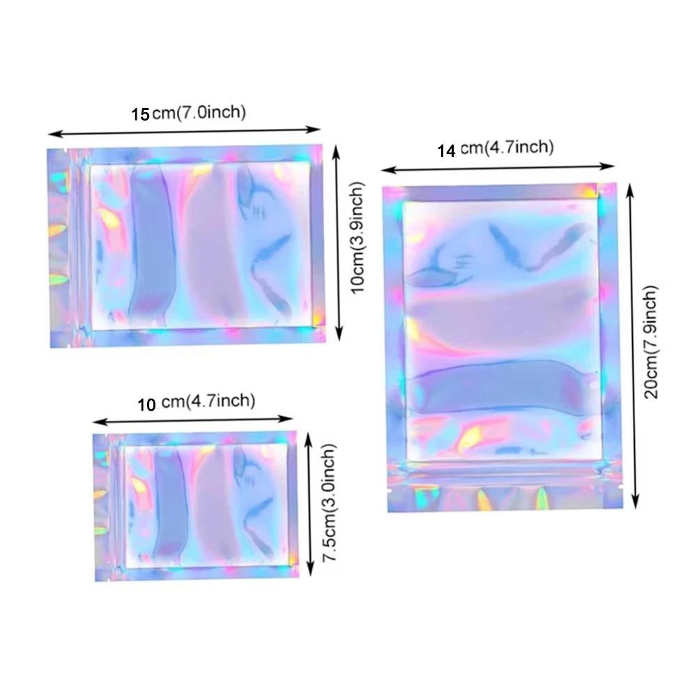 10 ks Ziplock sáčků Silné znovuuzavíratelné Holografické – Plastové sáčky laserové barvy pro vystavení šperků, balení, dárky a skladování