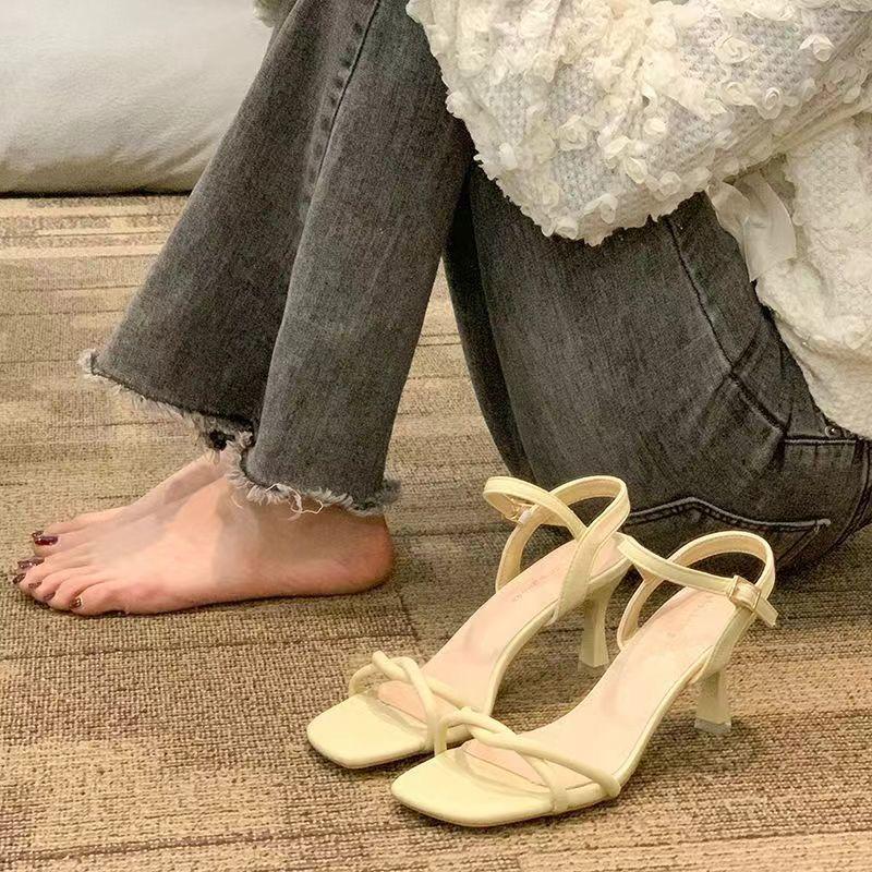 

Sandals women s outer wear 2025 new summer fashion stiletto strap high heels one-word buckle women s cool slippers 39