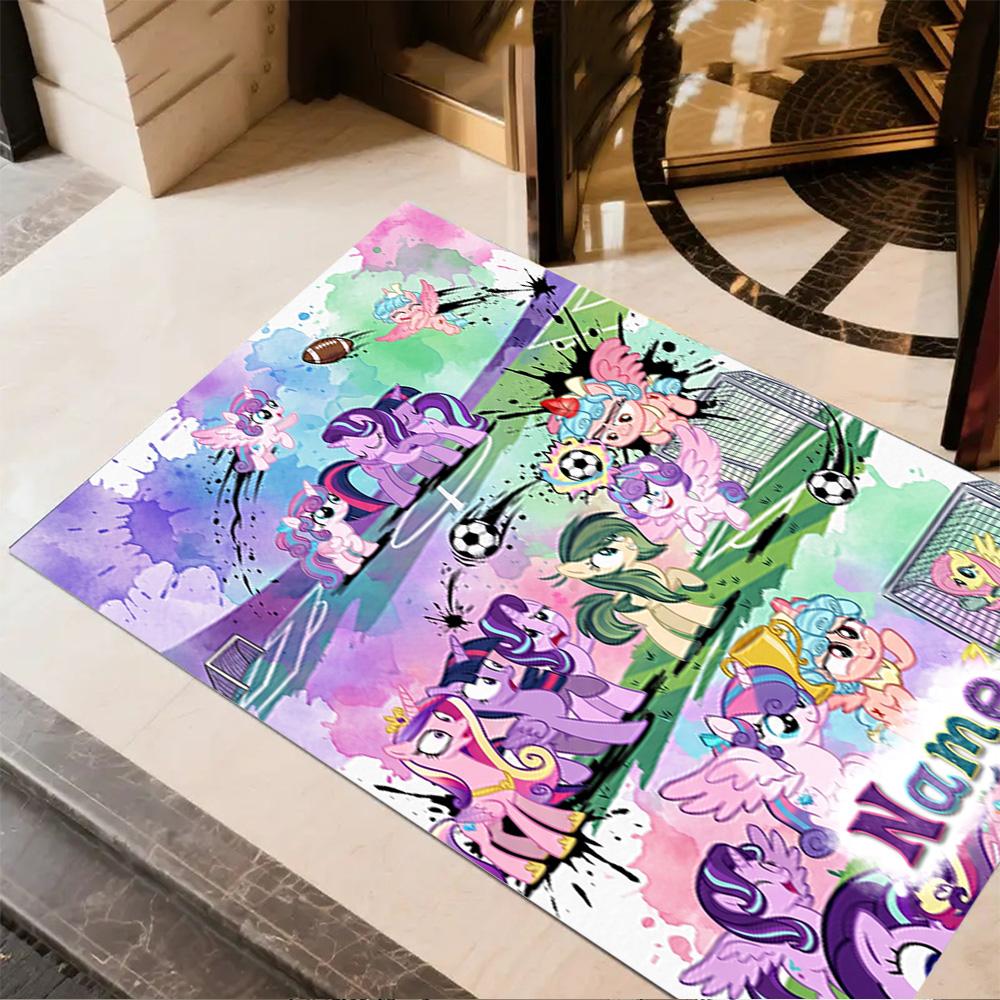 Bluey's Soccer Fun Customizable Name Floor Mat Suitable for Entryway Dormitory Dining Room Decorate room Anti-slip Rug Anime Office Decor