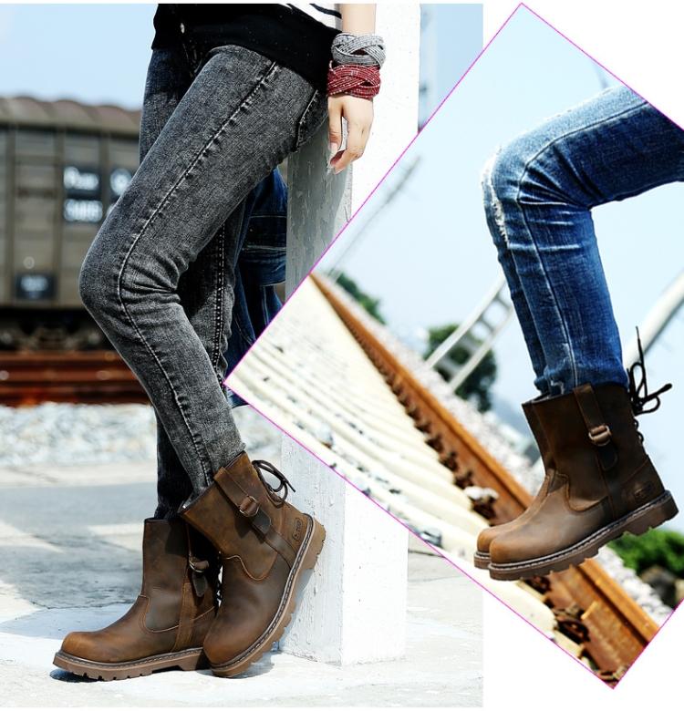 Men Boots Leather Plus Size Knight Boots Man Lace Up Men Ankle Boots Brithsh Motorcycle Boots for Men Zapatos De Hombre