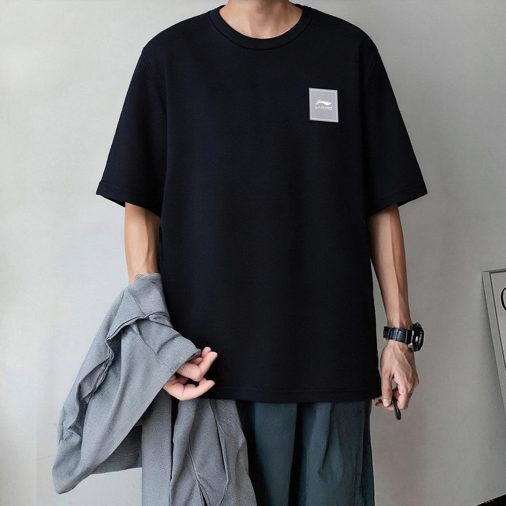 Li-Ning Fashionable Loose Comfortable Breathable Short Sleeve T-Shirt Men tops Black AHSW877-1