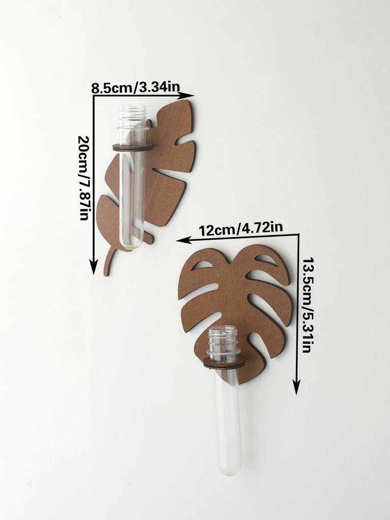 1/2 Pcs Brown Wooden Wall Planters Turtle Back Leaf Plant Pots Indoor Propagation Station Wall Decor Vase Stand Home Decorations