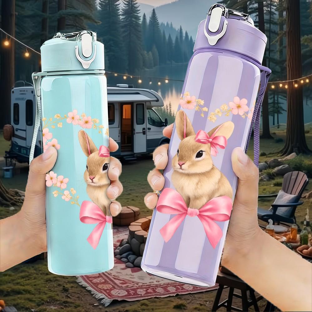 1PC Heart Floral Bunny 750ml Color Plastic Sports Water Bottle Leakproof Flip Straw Lid Suitable for Sports Office Home Use