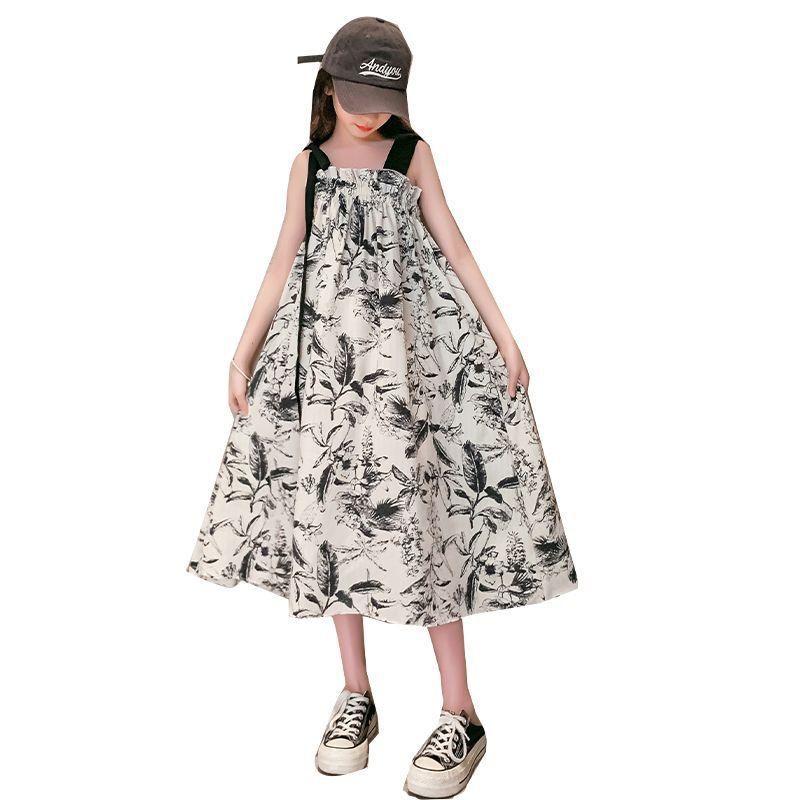 Girls Dress Kids Sleeveless Vintage Ink Painting Princess Casual Party Wear