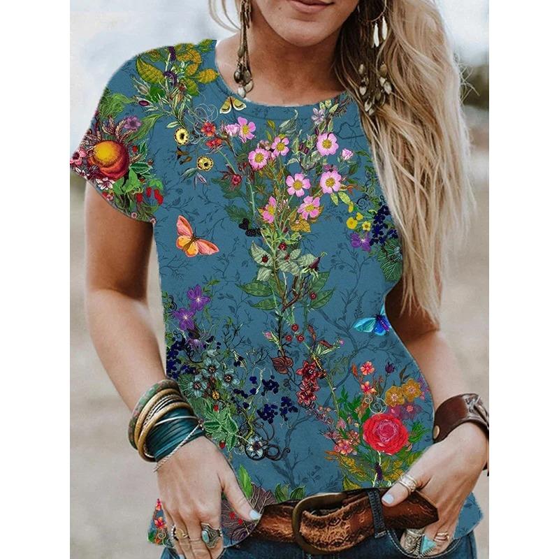 Summer Round Neck 3D Print Top Fashionable Casual Short Sleeved Women's T-shirts