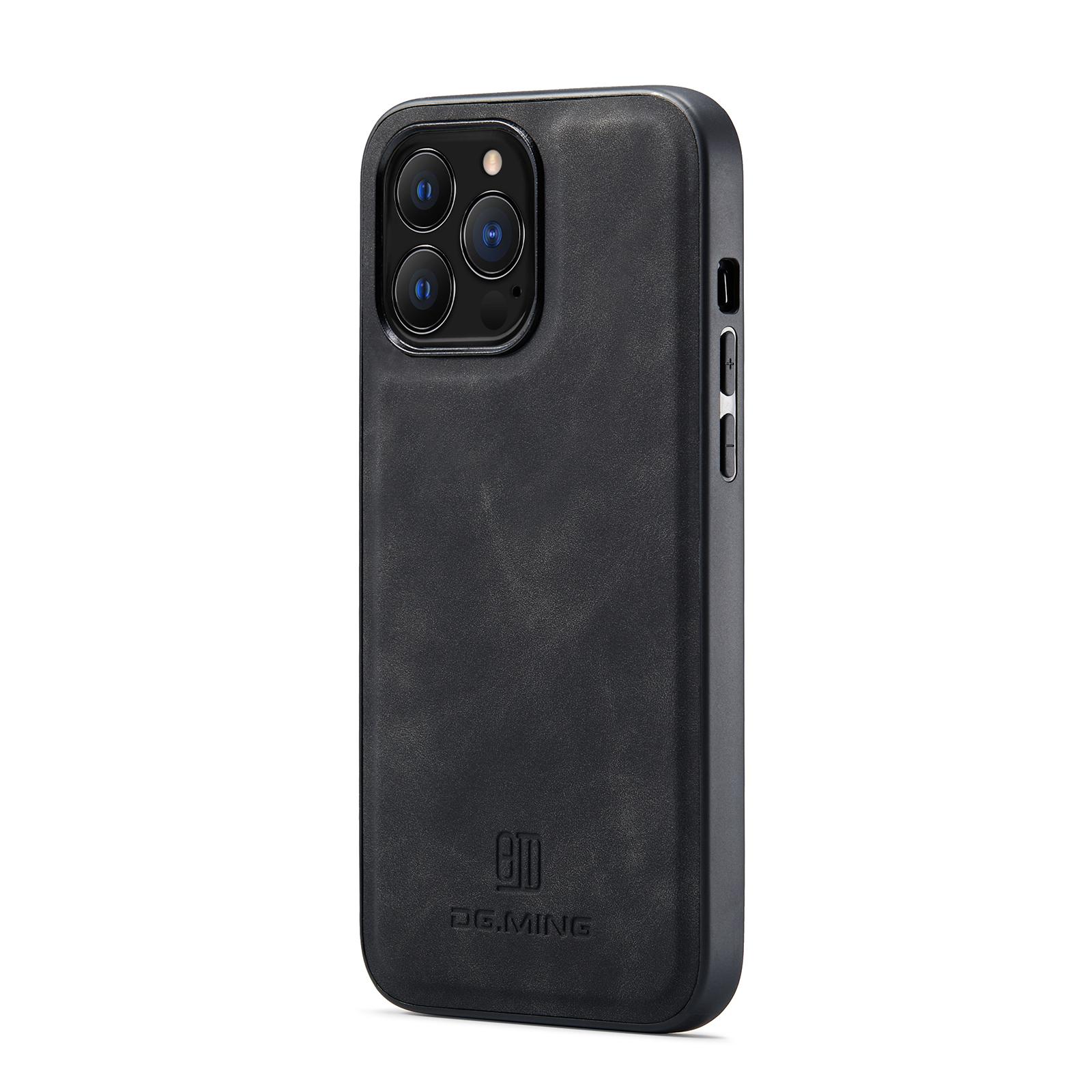 

DG.MING For iPhone 16 Pro Case PU Leather Covered PC+TPU Hybrid Phone Shell Black