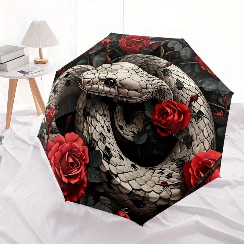 1pc Snake and Roses Circular Artwork Umbrella with Plastic Handle,Suitable for All Seasons Home Travel Outdoor UmbrellaM1296