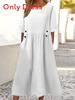 Cotton Linen A Line Dress With Ruffle Detailing For Summer Casual Wear
