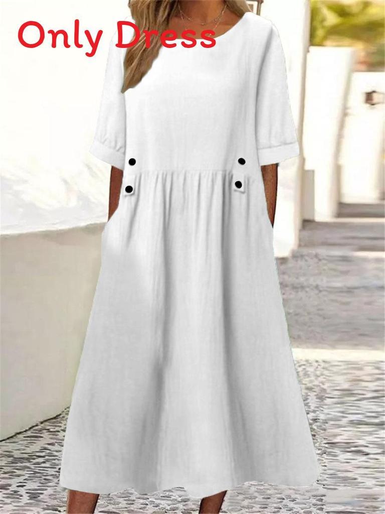 Cotton Linen A Line Dress With Ruffle Detailing For Summer Casual Wear