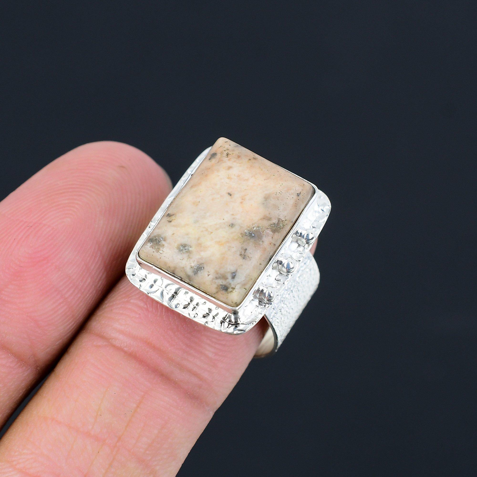 Sisters Day Deal 925 Silver Peanut Wood Jasper Gemstone Stackable Ring US 8.5 8.5