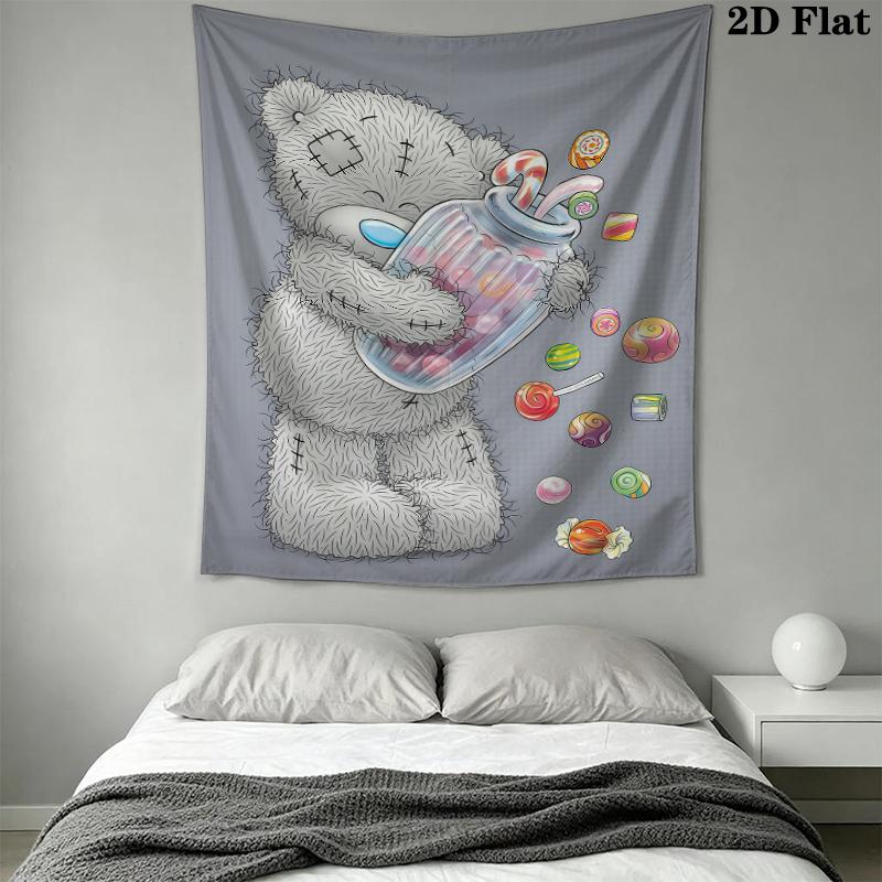 Tatty Teddy Wall Tapestry Aesthetic Wall Hanging Printed Fabric Blanket Decorative Tapestries for Bedroom Living Room Home Decor