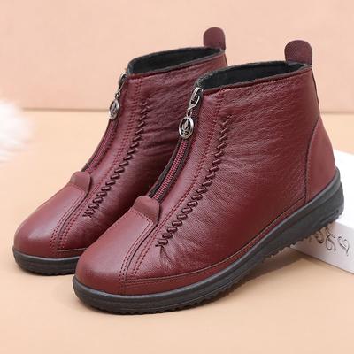Cotton Shoes Women's Winter Velvet Warm Shoes Flat-soled Medium and Old High-top Leather Shoes Non-slip Elderly Snow Boots