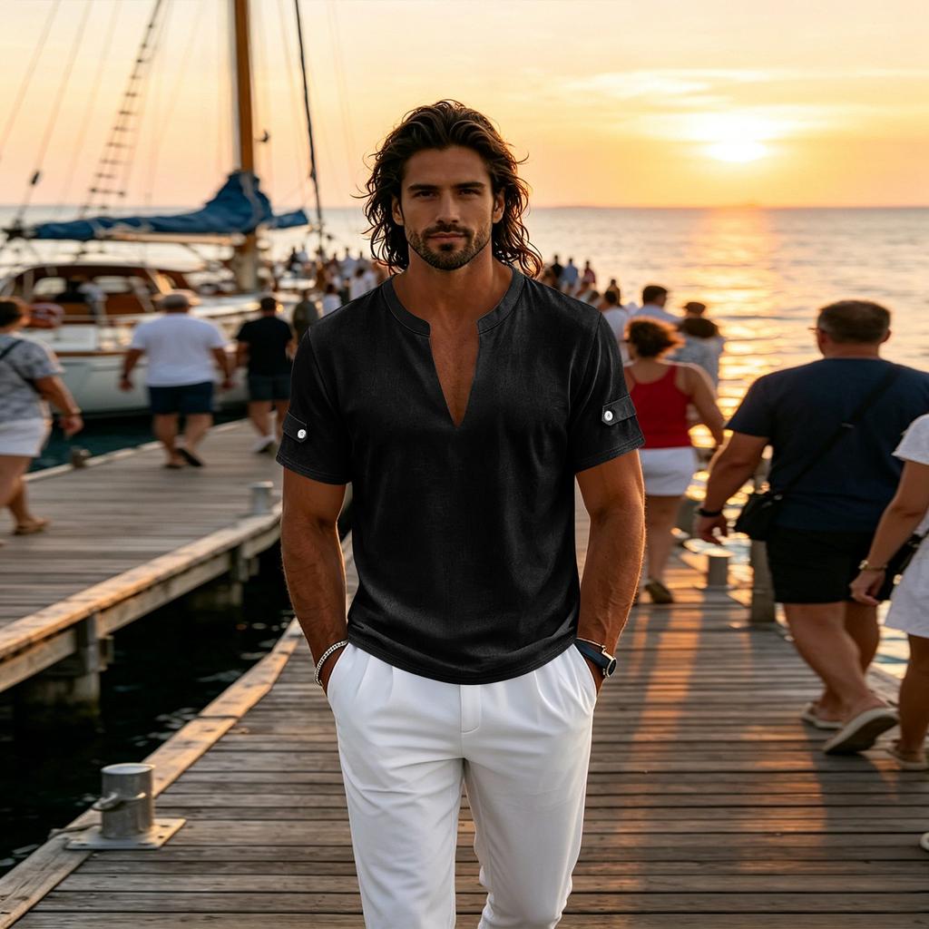 Camisa Henley Casual de Manga Corta para Hombre, Cuello en V, Estilo Polo de Verano, Tejido Ligero y Transpirable, Ajuste Cómodo