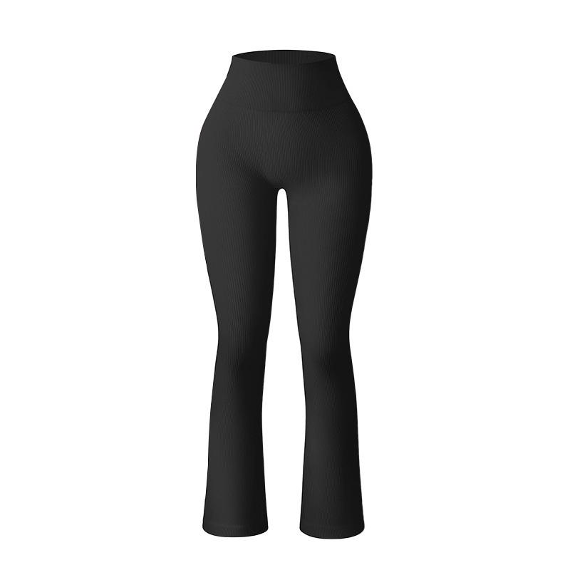 High-Waisted Women's Seamless Ribbed Yoga Flare Pants with Tummy Control