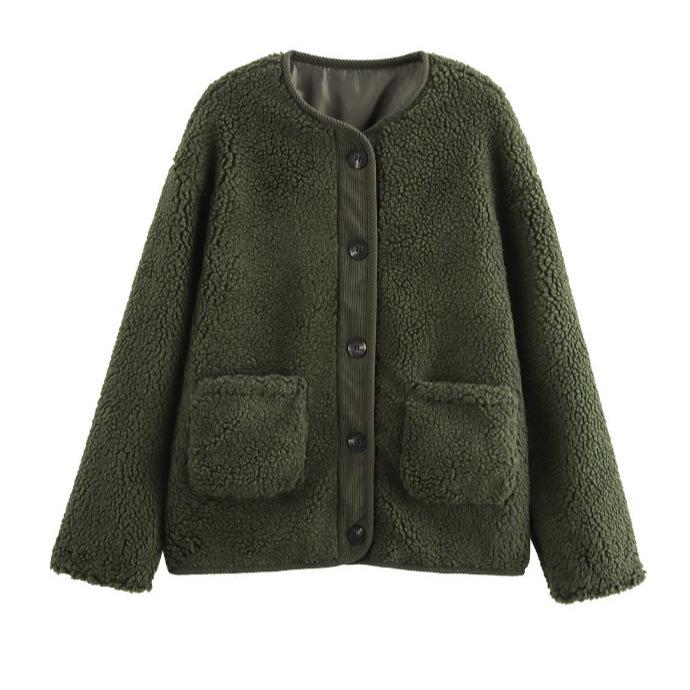 Women'S Leopard Print Casual Loose Long Sleeve Lamb Fleece Jacket