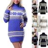 Elegant Christmas Woman Turtleneck Sweater Dress With Festive Snowflake Pattern