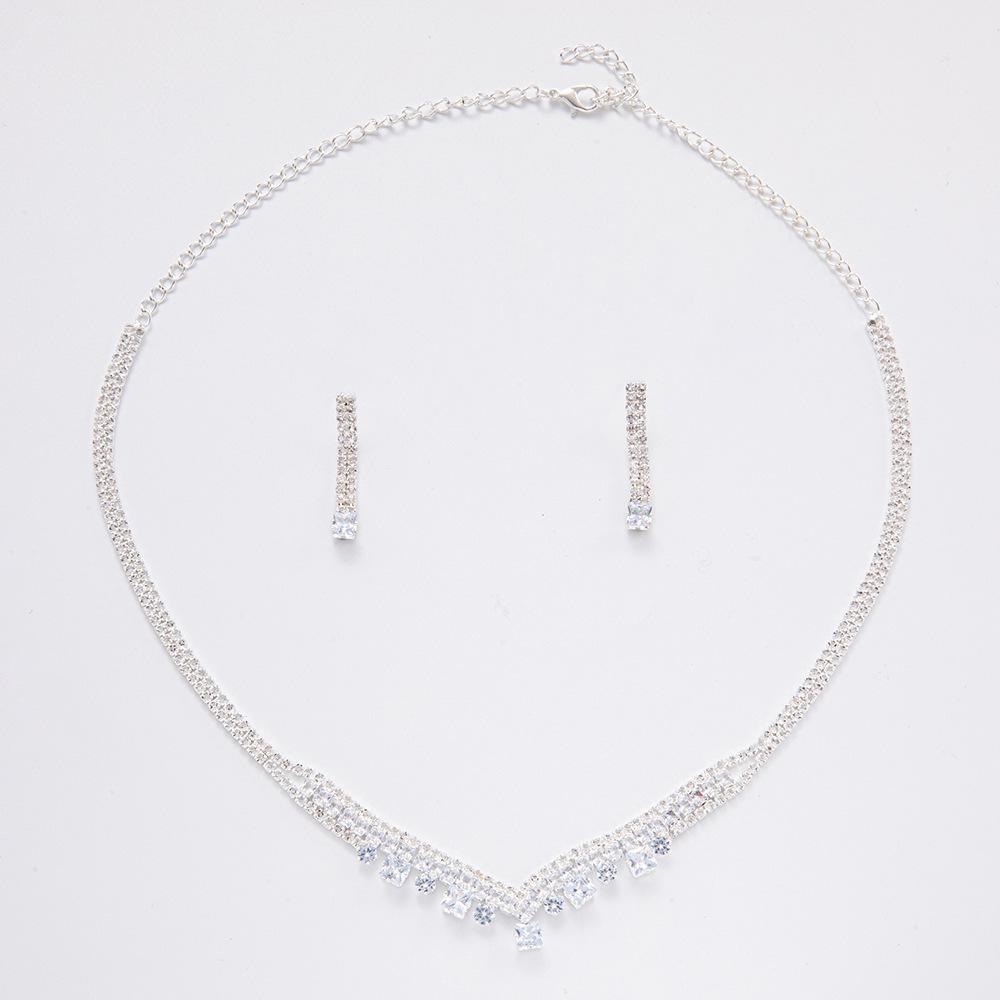 Light Luxury Zircon Bare Diamonds Bridal Jewelry Two-Piece Set Wedding Accessories Earrings Necklace Set Jewelry Spring