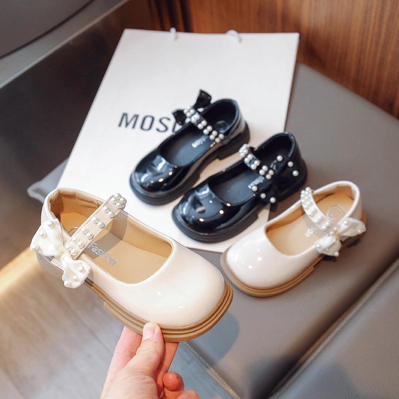 2024 New Simple Children Fashion Casual Shoes Versatile Soft Princess Shoes for Party Wedding Shows PU Pearls Cute Kids Shoes