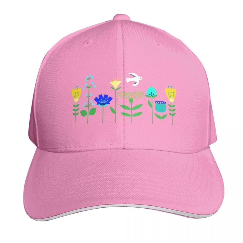 Scandinavian flowers with soaring bird Baseball Cap Low Profile Unstructured Unisex for Unisex Women Outdoor Golf Running Hiking