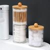 Halterspender mit Bambusdeckeln, transparente Acryl-Badezimmergläser mit Tablett, Wattestäbchen-Aufbewahrungsspender, wiederverwendbar