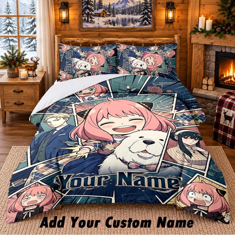 Spy × Family Custom Name 3Pcs Bedding Set 1 Bed Sheet 2 Pillowcases Bedroom Home Decor