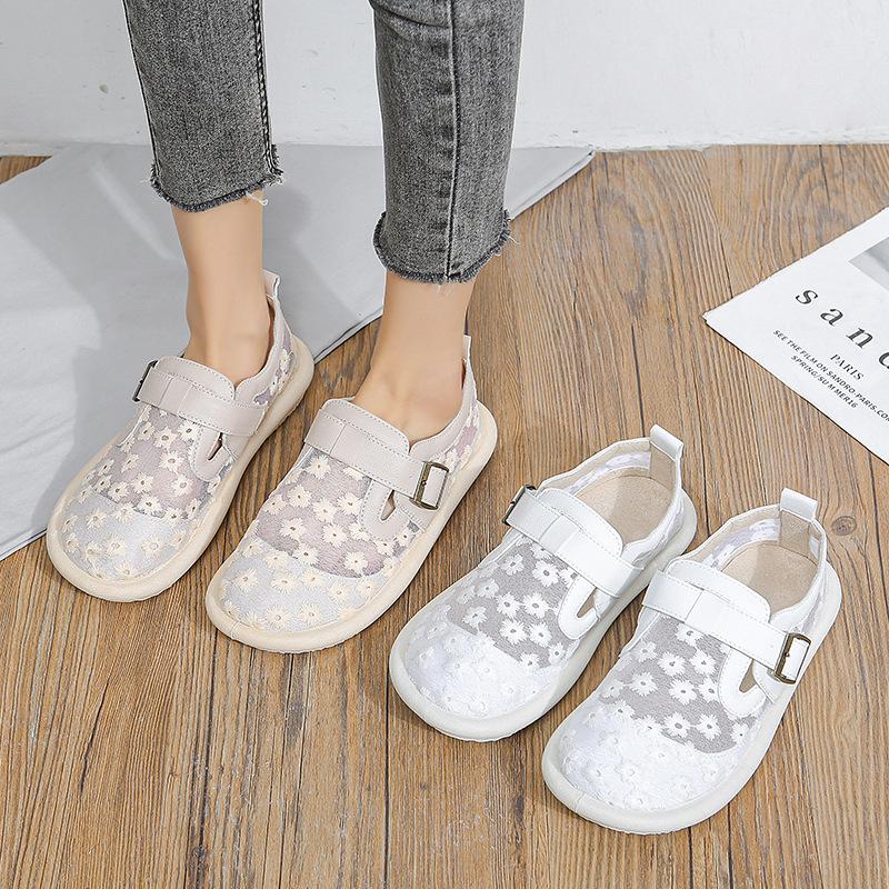 Fashion Retro Fisherman Shoes Summer Fashion Casual Women Flat Shoes Buckle Lace Mesh Breathable Comfort Tennis Women Covered Toe Shoes