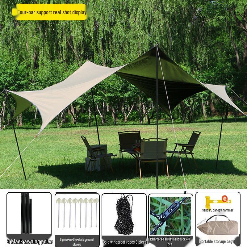 Butterfly-Shaped Sun Protection Camping Tarp Tent with Black Glue Coating - Full Set for Outdoor Picnics