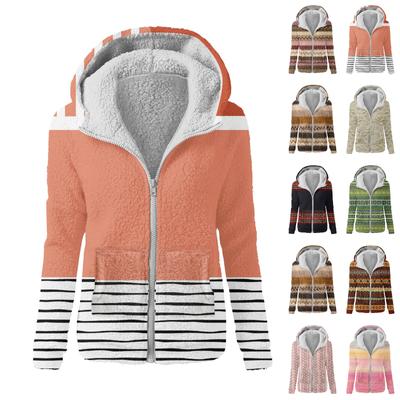Women's Fashion Printing Sweatshirt Loose Hooded Plush Zip Up Jacket Top