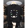 Trendy Korean Slogan Cute Sheep Print Casual Black Short Sleeve T-Shirt Loose Fit Positive Quote Tee for Daily