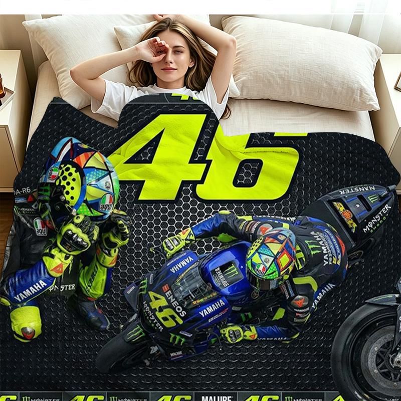 Valentino Rossi Motor Print Flannel Blanket High Quality Warm Comfortable Cover for All Seasons Perfect for Gifts Home Decor