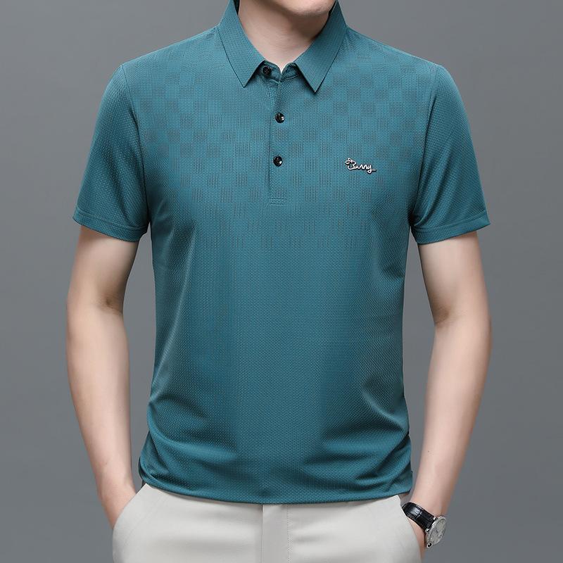 Short Sleeve T-Shirt Medium Men'S Ice Silk Half Sleeve Polo Shirt Loose Top