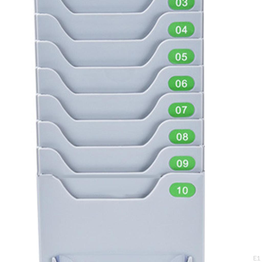 Time Cards Rack Card Holder with 10 Pocket Slot Gray Outdoor for Office Punch in Clock Out