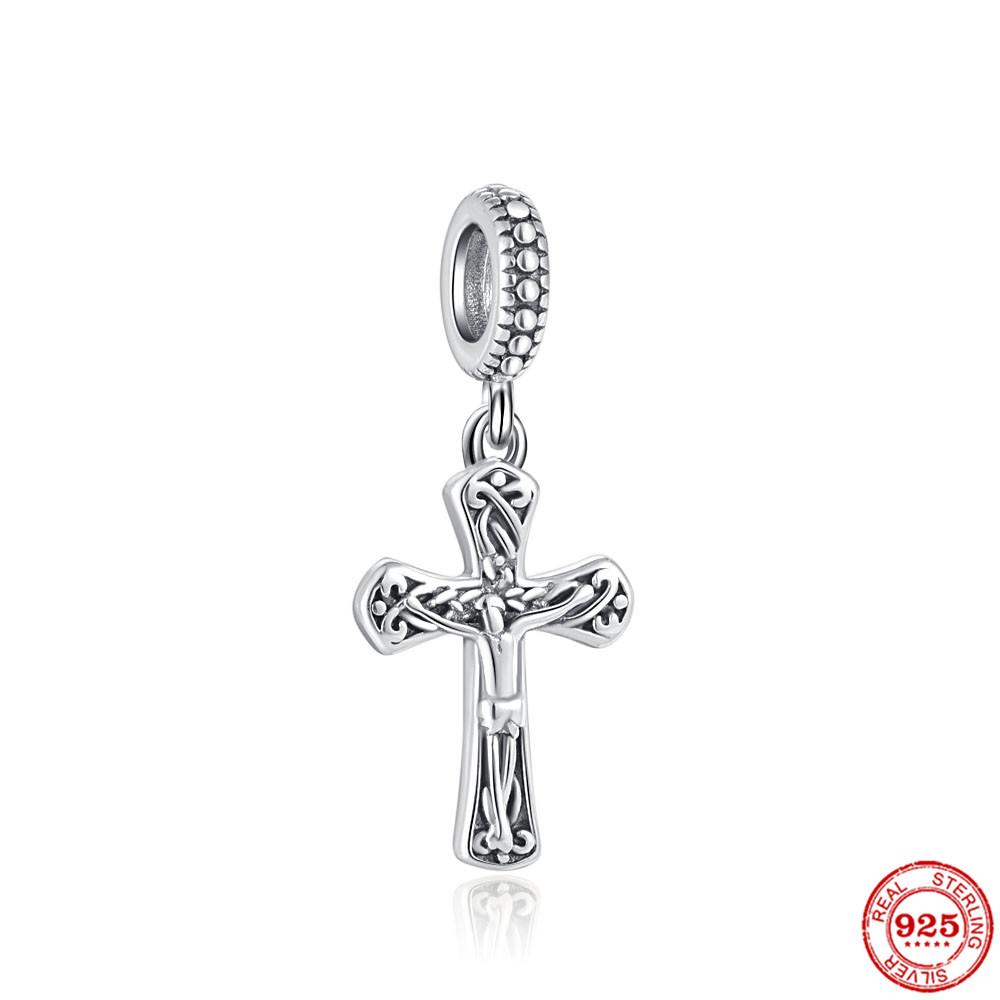 925 Silver Sparkling Cross Safety Chain Dangle Charm Buddha statue Goddess Bead Fit Original Bracelet DIY Jewelry For Women Gift