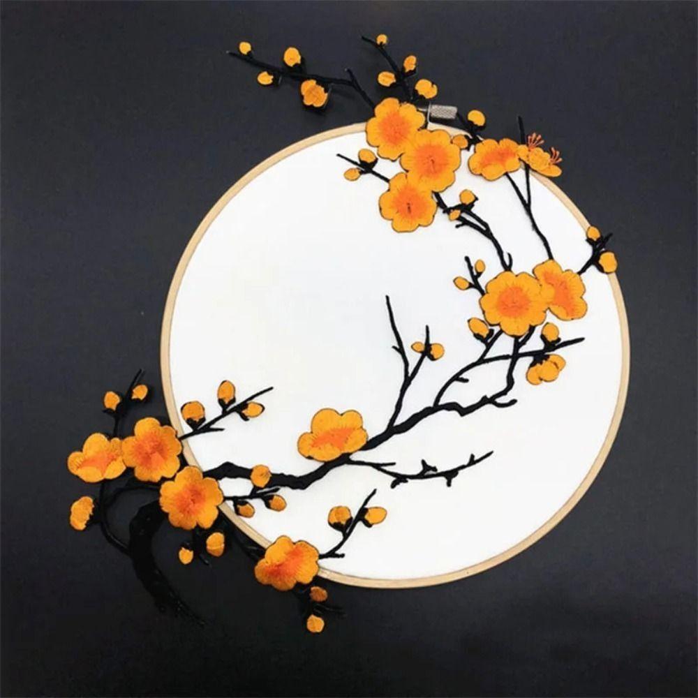 Apparel Flower Shaped Plum Blossom Applique Embroideried Self-adhesive Cloth Patches Iron on DIY Clothes Sticker Sewing
