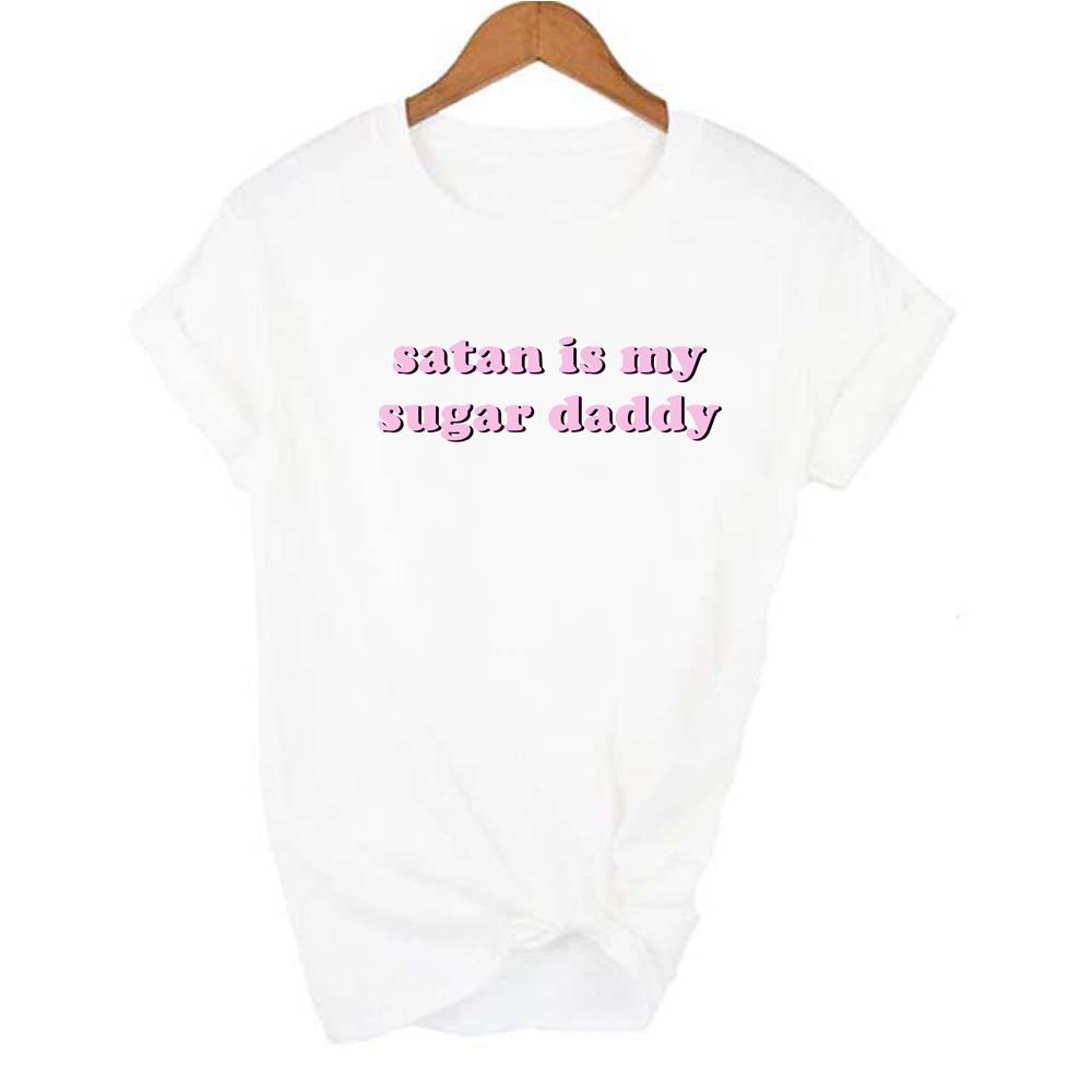 Summer Fashion Tops Tee Satan Is My Daddy Letter Print Tumblr Women Shirt Aesthetic Clothes