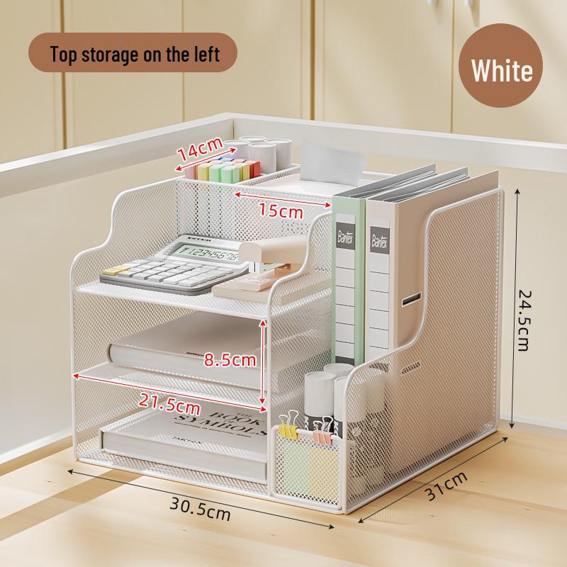 Desktop Metal File and Document Holder - Layered Office Rack & Book Stand