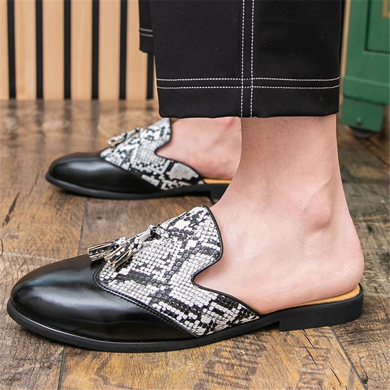 Trend New Men's Leopard Pattern Half Slippers Driving Shoes Male Mixed Casual Mules Moccasins Breathable Loafers Zapatos Hombre