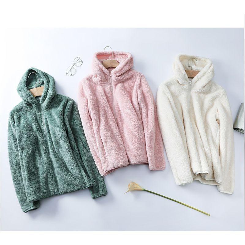 Jacket Women's Trend Winter Fleece Thickened Double-Sided Fleece Jacket Hooded Sweater Women's Cardigan Zipper Fleece Jacket