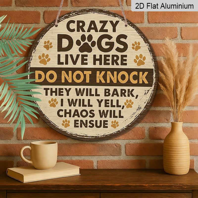 2D Printed Metal Sign In a Vintage Round Shape - Crazy Dog House, Suitable for Both Indoor And Outdoor Use, a Practical Home Decor Metal Sign - Retro