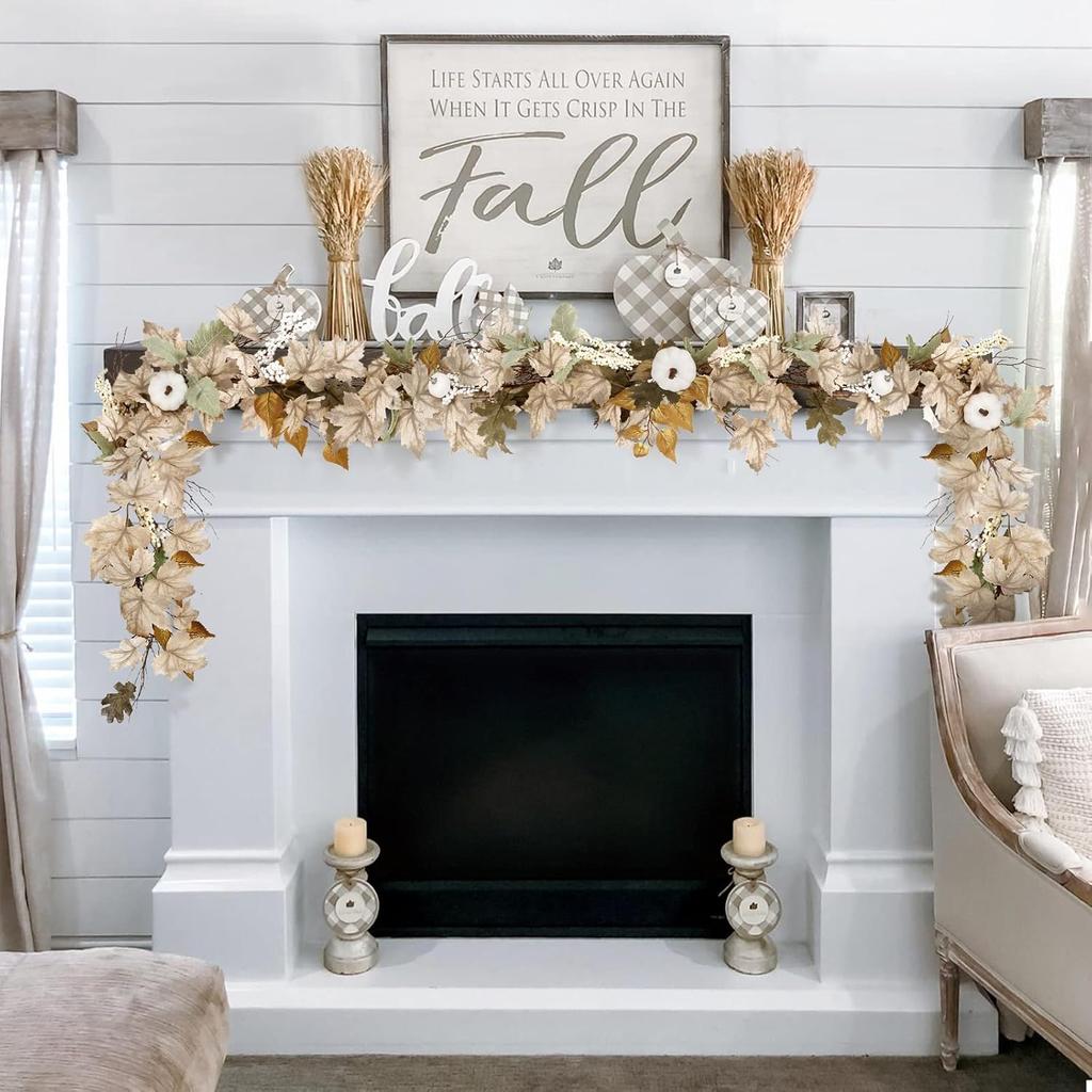 Fall Decor - Fall Garland - 6Ft Autumn Maples Leaf Pumpkin Berry Garland - Thanksgiving Halloween Mantle Fireplace Farmhouse Harvest Decorations for