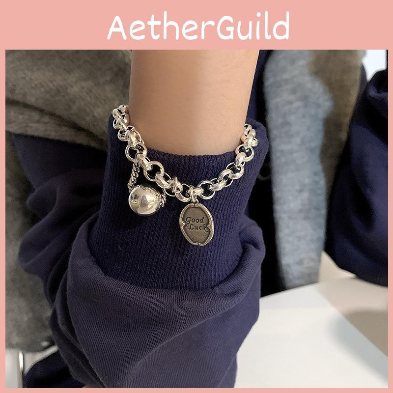 Good Luck Letter Geometric Alloy Bracelet For Women With Electroplating And Hip Hop Style For Travel Gift