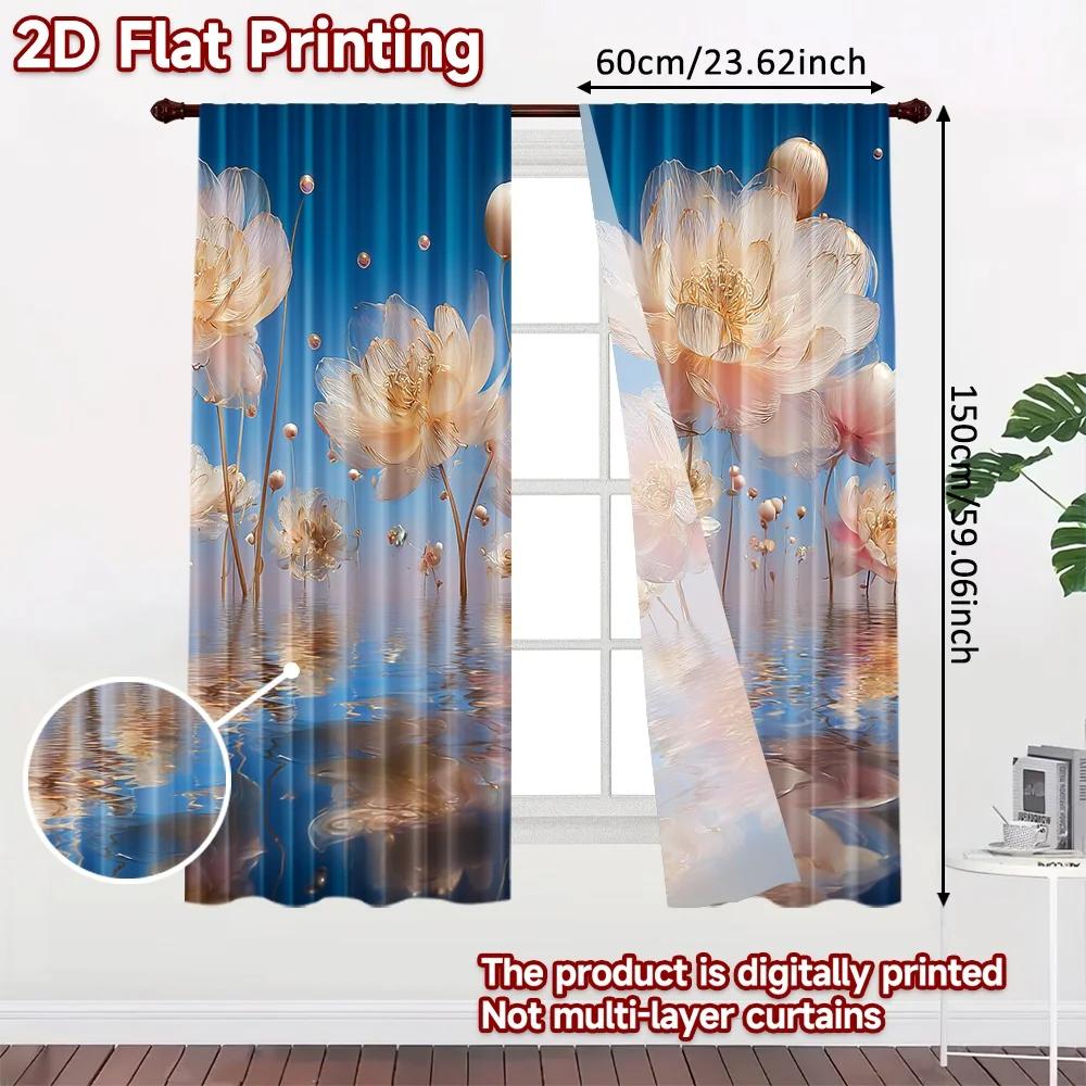 Flat Printing Window Drapes Floating Floral Dreamscape Digital Printed Polyester Family Party Use Event Curtains Set Of 2 Made