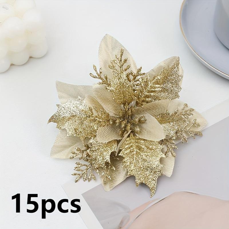 

15 Pieces of Realistic Flower Decorations, Golden Shooting Props, Decorative Accessories, Flower Items for Holiday Parties